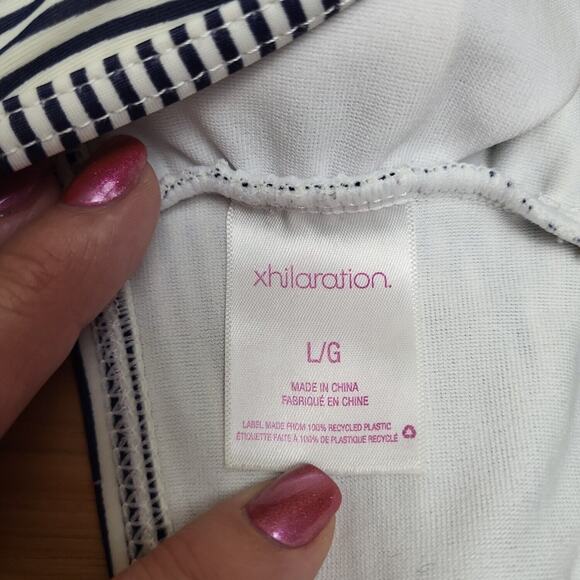 Xhilaration Womens Blue White Striped Crochet Racerback Bikini Top Size Large - Picture 3 of 4